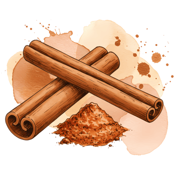 Artistic rendition of cinnamon sticks with powder, presented against a neutral watercolor background, ideal for culinary themes png