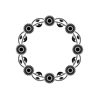 Floral Circle Frame, Stylized Sunflower Border, Vintage vector