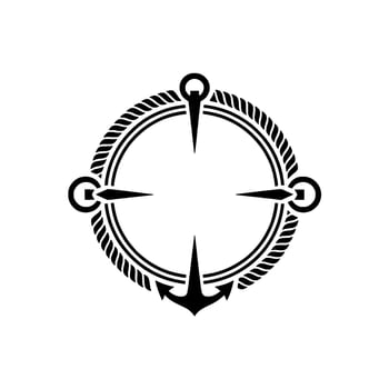 Nautical Compass Rose Emblem, Vintage Style, Anchor vector