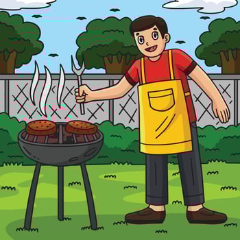 man grilling burgers outdoors vector