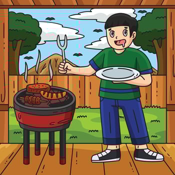BBQ and Grilling Boy Waiting for the Food Colored vector