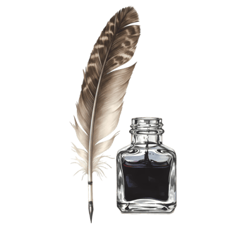 Elegant quill pen and inkwell on a transparent background evokes historical writing and classic design elements, ideal for creative projects. png