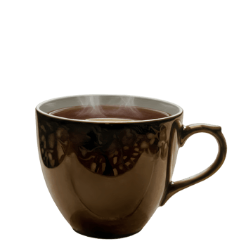 Steaming hot beverage in a dark brown mug on a sleek transparent background, creating a moody and inviting drink presentation. png