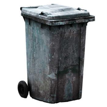 3d render old dirty trash bin with transparent background png
