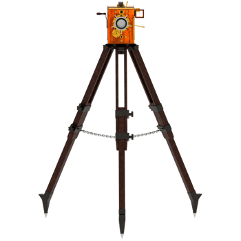 Render antique box camera on tripod with transparent background png