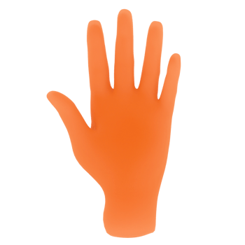 3d render orange rubber glove hand with transparent background png