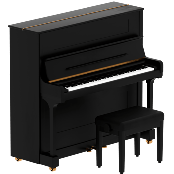 Render black upright piano musical instrument with transparent background png