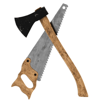 Render axe and hand saw crossed with transparent background png