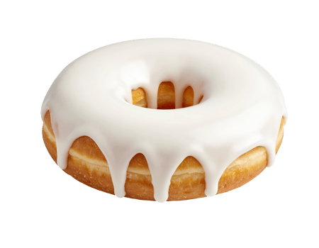 glazed donut with white icing dripping like waterfall on isolated background macro food photography dessert concept png