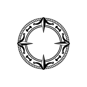 Nautical Compass Rose Emblem, Vintage Style, Rope vector