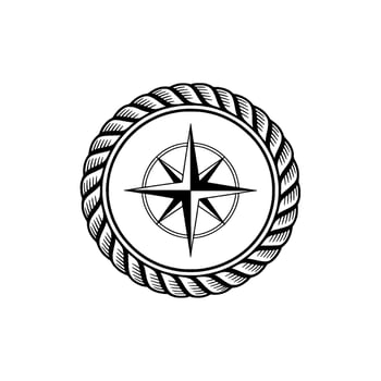 Nautical Compass Rose, Detailed Rope Border, Vintage Style vector