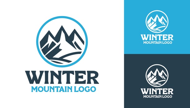 Symbolic Winter Mountain Logo in Blue for Cold Weather Branding and Nature Identity vector