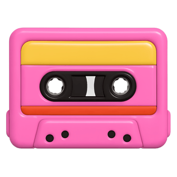 Retro pink cassette tape with a vibrant design, isolated on transparent background png
