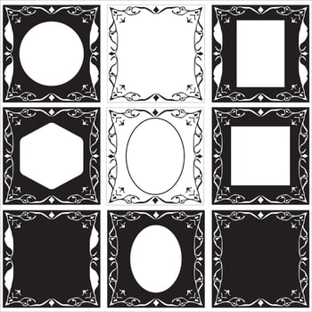 Set of black and white frames with ornamental design vector