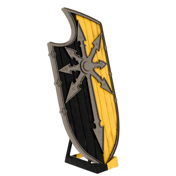 3d render medieval shield black yellow cross with transparent background png