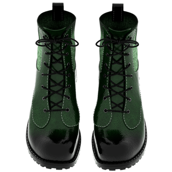 Render green leather combat boots lace up with transparent background png