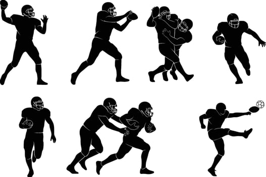 silhouettes of american football players in various actions isolated on white background vector