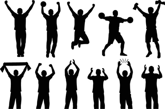 silhouettes of excited sports fans celebrating victory isolated on white background vector