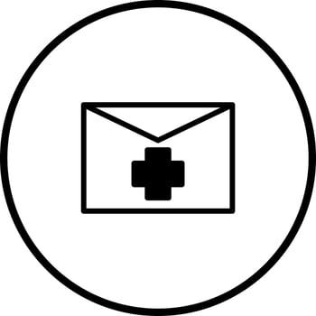 Medical communication and healthcare services icon with envelope and plus sign in circular frame showing digital concept vector
