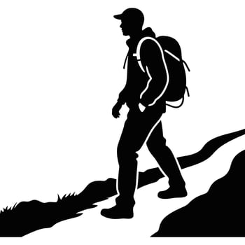 Man hiking up mountain trail silhouette vector
