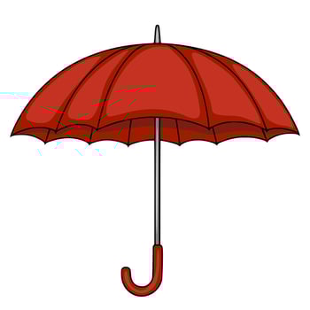 A illustration of a classic red umbrella with a curved handle, detailed design, isolated on white background. vector