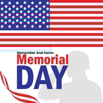 Memorial Day Poster with USA Flag, Soldier Silhouette, and Red Ribbon vector