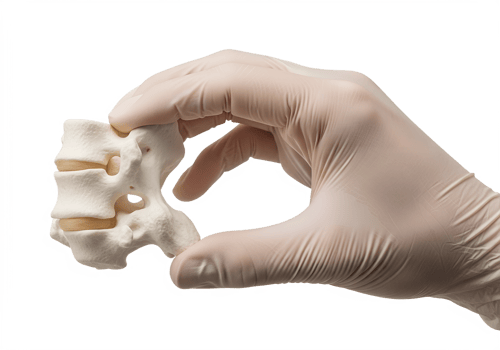 Hand holding model of spine vertebra, chiropractic and anatomy concept, isolated on transparent background, skeletal structure, medical study png