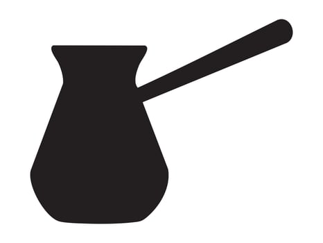 Black silhouette of cezve isolated on white background, graphic illustration. concept of turkish coffee pot, hot beverage, kitchen utensil, icon, logo, cafe art vector
