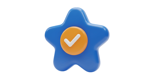 A blue star with an orange check mark on it png