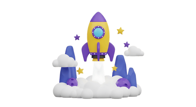 A cartoon rocket is flying through the sky png