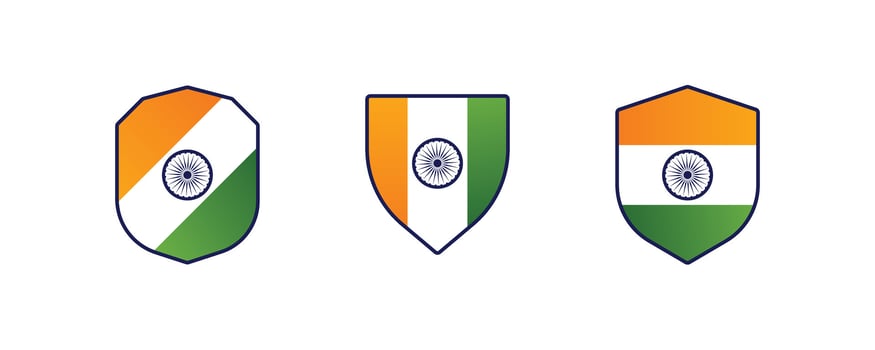 Indian Flag Shield Icons Patriotic Emblem Set, Tricolor India Badge Collection, National Pride Flag Shields for Design vector