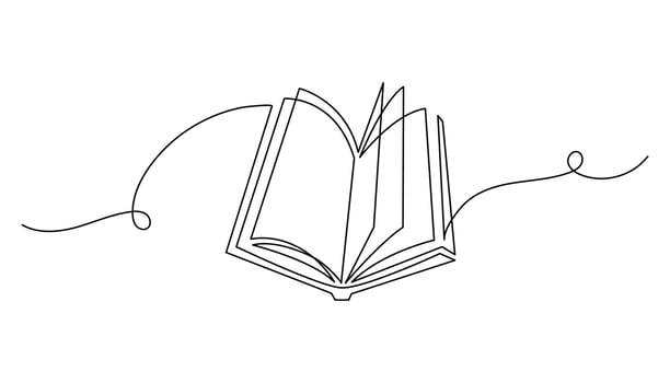 Open book continuous one line drawing. Minimalist illustration symbolizing education, knowledge, literature. Hand-drawn style. Isolated on white background. vector
