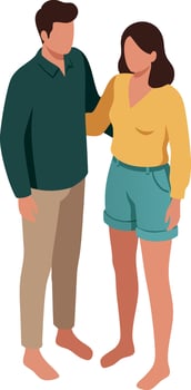 Young couple standing together in casual outfits with green shirt and yellow top illustration for lifestyle and relationship themes vector