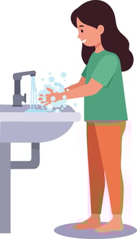 Girl washing hands at sink practicing hygiene and cleanliness in daily routine illustration vector