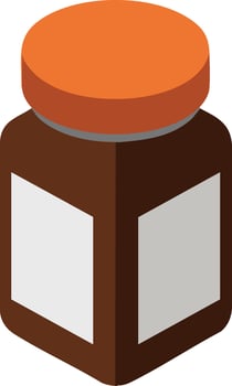 Brown medicine jar with orange lid and blank label isometric style illustration for healthcare and pharmaceutical design vector