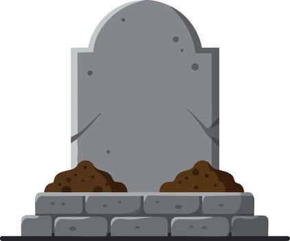 Gravestone with soil piles and stone base illustration for memorial and cemetery design elements vector