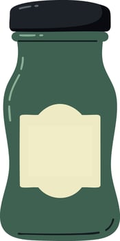 Green glass spice jar with black lid and blank label illustration isolated on white background vector