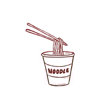 Hand drawn instant noodle cup with chopstick doodle illustration vector