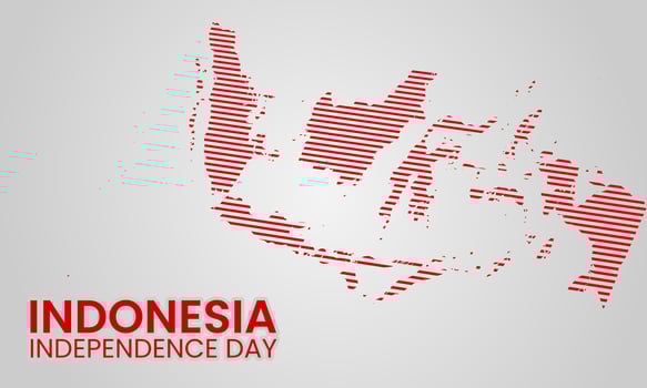 Aesthetic abstract Indonesian map in red stripes for Independence Day celebration background vector