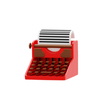 Typewriter 3d icon. Classic red typewriter with paper png