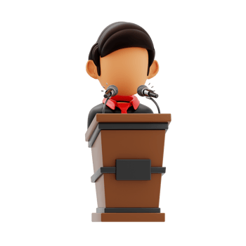 Press conference 3d icon. Speaker at podium giving statement png