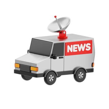 News van 3d icon. Mobile news van with satellite dish png