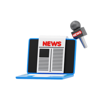 Laptop and news draft 3d icon. Online news article on laptop png