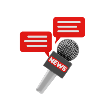 Interview 3d icon. News microphone with speech bubbles png