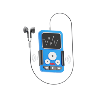 Digital voice recorder radio 3d icon. Digital voice recorder with earbuds png