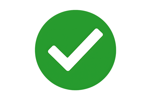 Green circle with white check mark isolated on a transparent background png