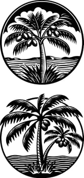 Tropical Coconut Palm Trees in Circle Frames vector