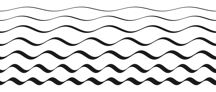 Wavy border pattern set. Repeating wave lines collection. Graphic design elements for decoration. Squiggle and curvy dividers and separators pack. vector