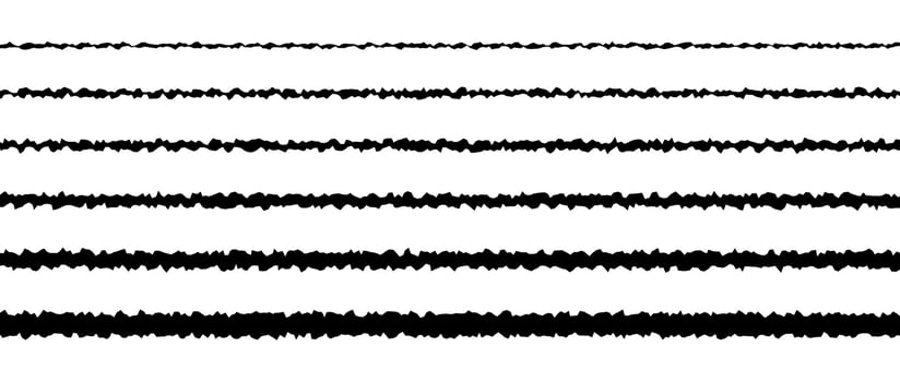 Jagged underline set. Black scribble stroke collection. Grunge wavy zig zag border stripe bundle. Wavy rough horizontal design elements pack for poster, banner, booklet, brochure, decoration. vector