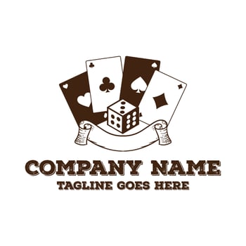 Rustic Retro Vintage Playing Card with Dice and Ribbon for Games Gambling Logo Design vector